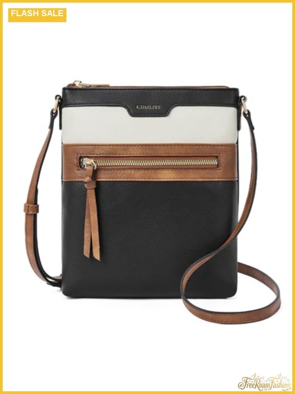 Vegan Leather Crossbody Bag Zipper Pockets Travel Purse